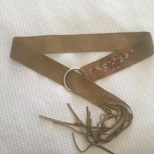 A&F Leather Fringe Embroidered Boho Belt